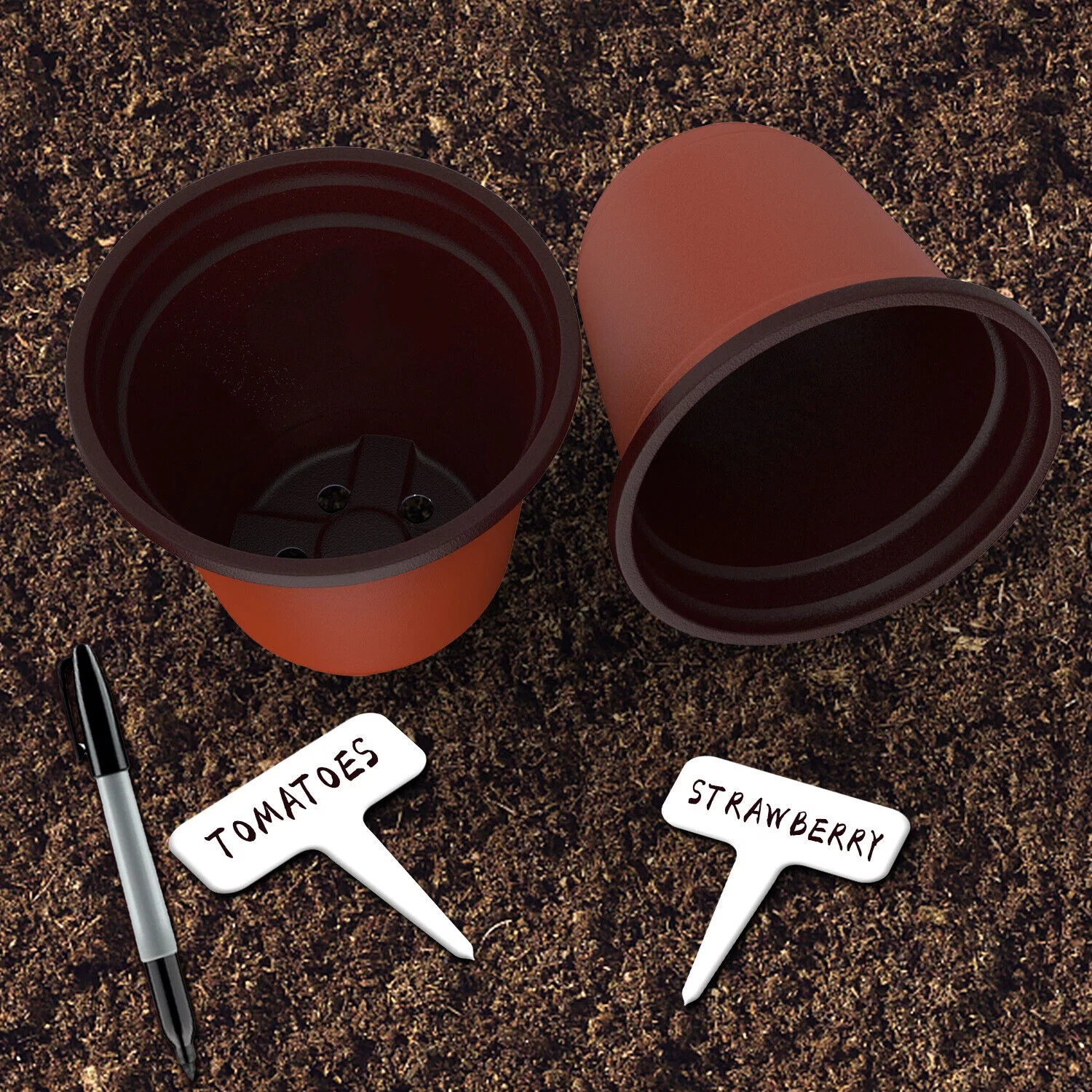 100 PCS Plastic Plant Flower Pot Nursery Seedlings Pot Container w/10*Label USA