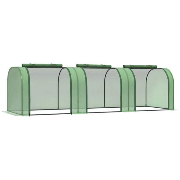 Green PE and Steel Mini Greenhouse - Three Zippered Doors - Grow Effortlessly