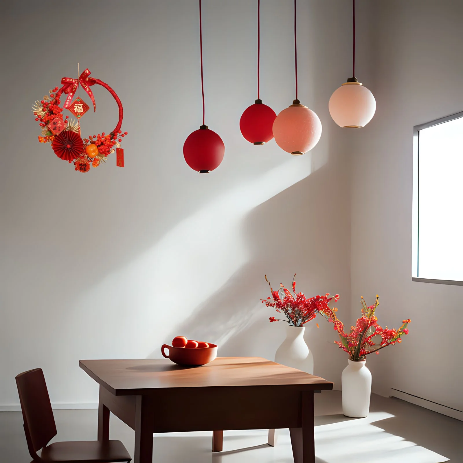 Chinese New Year Wreath Wreath Front Door 2024 Wreath Wall Festival Outdoor Fireplace LED Red Berry Home Decoration Wreath For New Year And Spring Festival