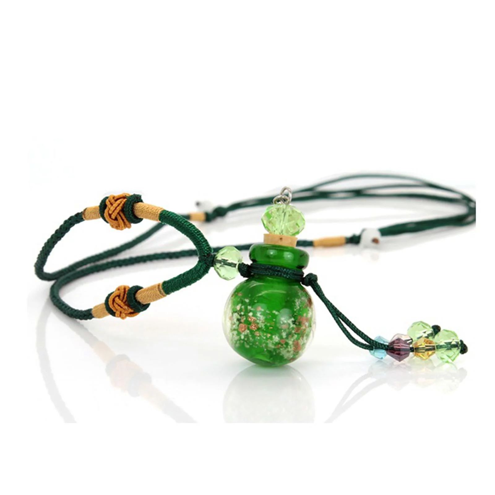 Refillable Empty Lovely Gourd Shaped Essential Oil Bottle Pendant Necklace, Adjustable Rope Fragrances 1ml Perfume Bottle Urn Bottles , Green