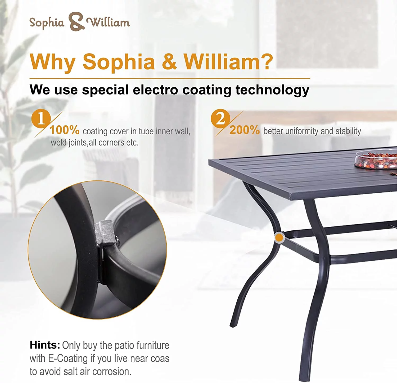 & William Patio Dining Set with 13ft Double-Sided Patio Umbrella  8 Piece Metal Outdoor Table Furniture Set with 6 Outdoor Stackable Chairs  1 Rectangle Dining Table and 1 Large Beige