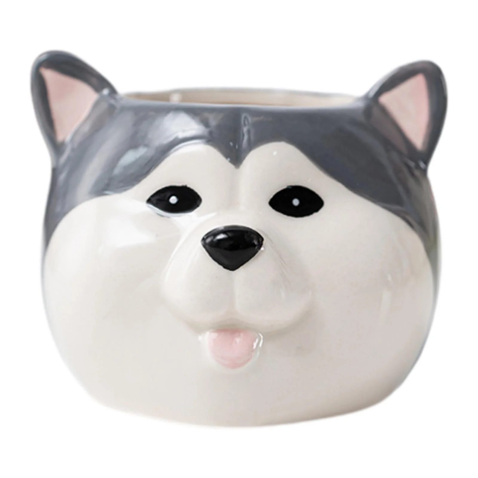 kesoto Porcelain Cartoon Dog Puppy Figurine Planter Table Ornament with Drainage Holes Flower Plant Pot for Indoor Outdoor Versatile Husky