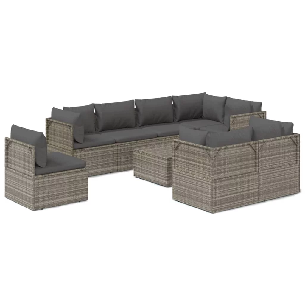 Dcenta 9 Piece Patio Set with Cushions Gray Poly Rattan