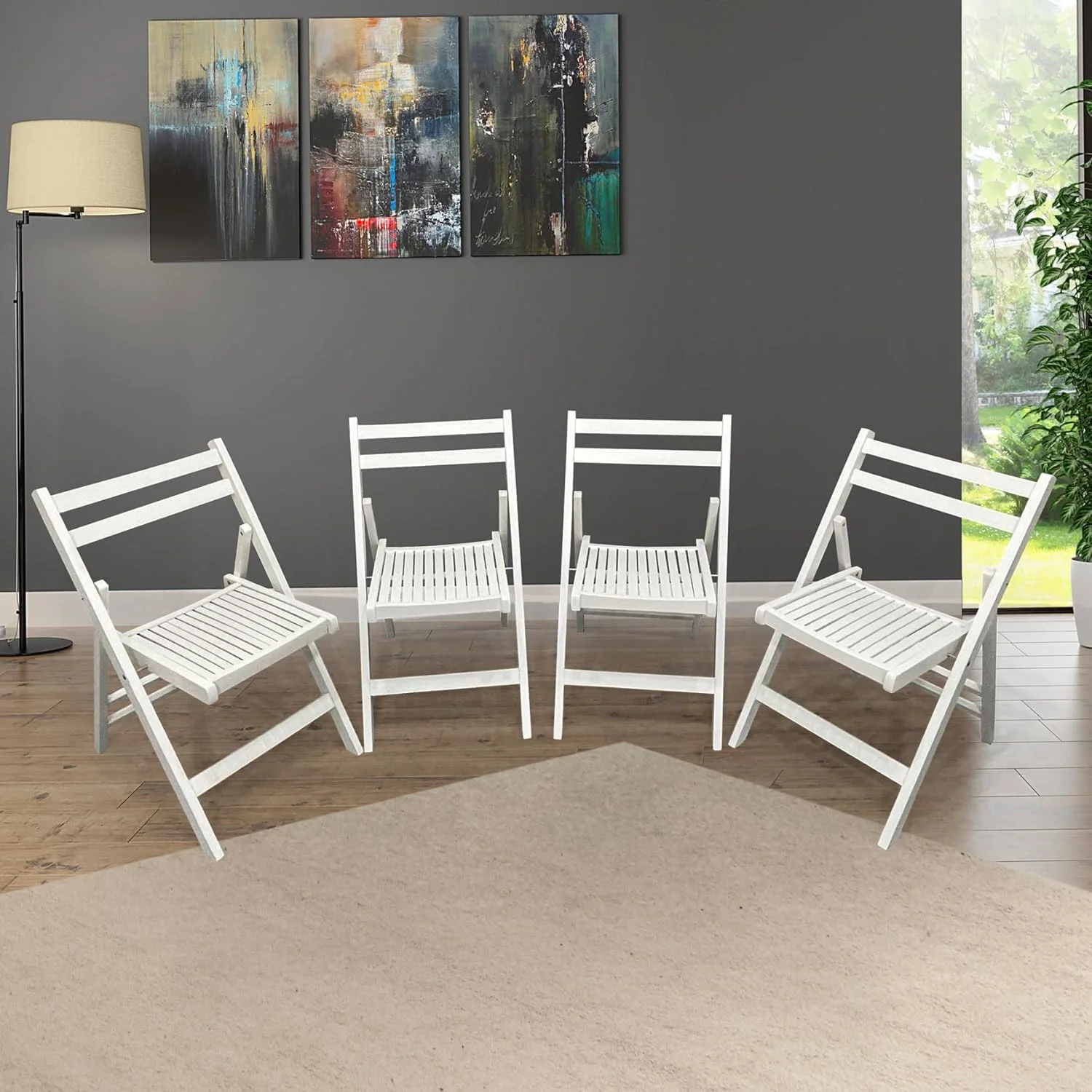 YPSXVGJ 4 Pack Wooden   Foldable Dining Chair Set with Solid Wood Slatted Seat and Open Back  Outdoor/Indoor Portable Event Chair Wedding Chair for Dining Room Kitchen Balcony Garden  Nat