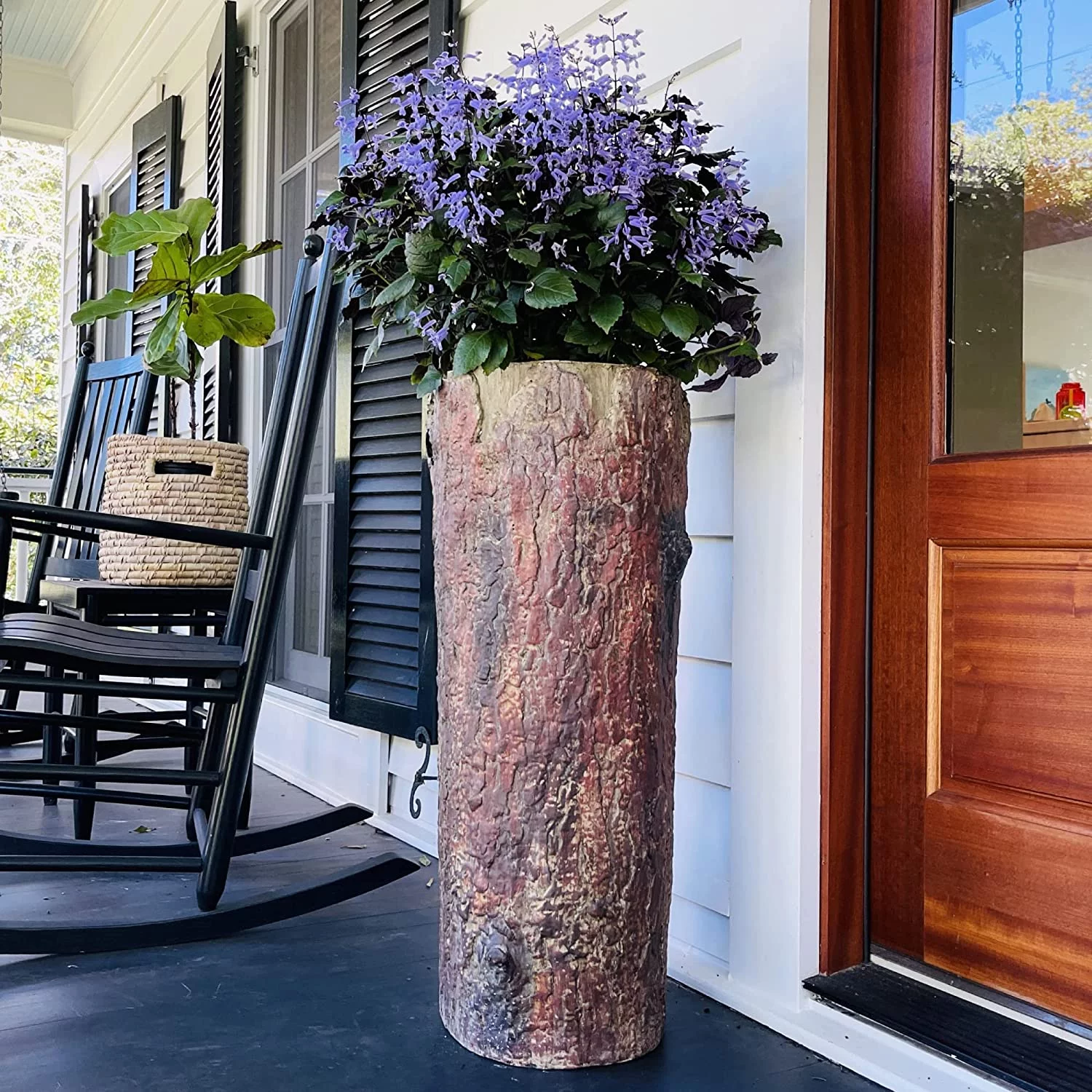 S Planter. Tall Country Vintage Plant and Flower Stand. Large Outdoor Deck and Garden Unique Rustic Log Pot Decor.