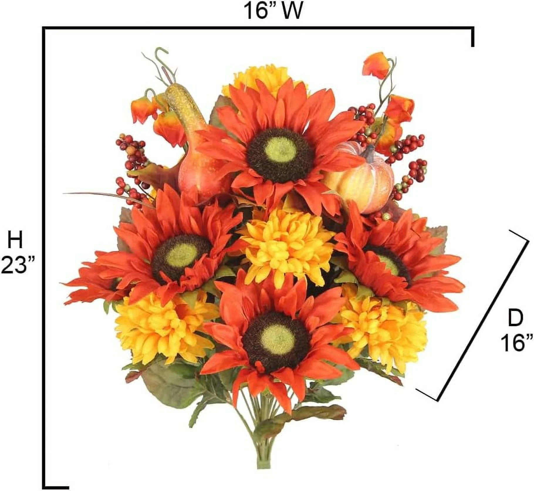 18 Stems Artificial Mums Suflowers Zia Silk Flowers Bush Plats Cemetery Flowers For Grave Home Office Weddig Thaksgivig Fall Floral Arragemets Decoratio, H. Harvest