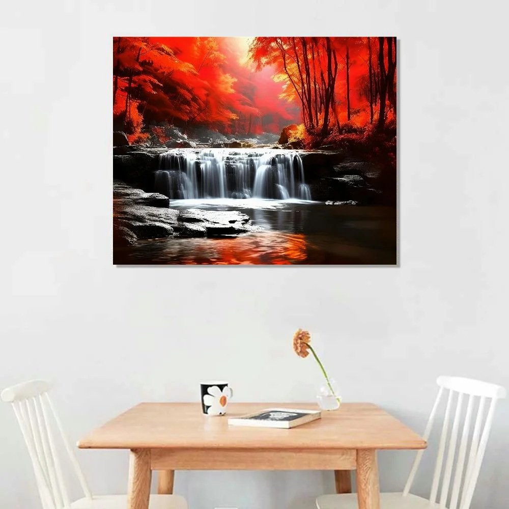 Shiartex Canvas Wall Art Picture 20x16in for Living Room Bedroom Home Decor Red Waterfall 20x16in