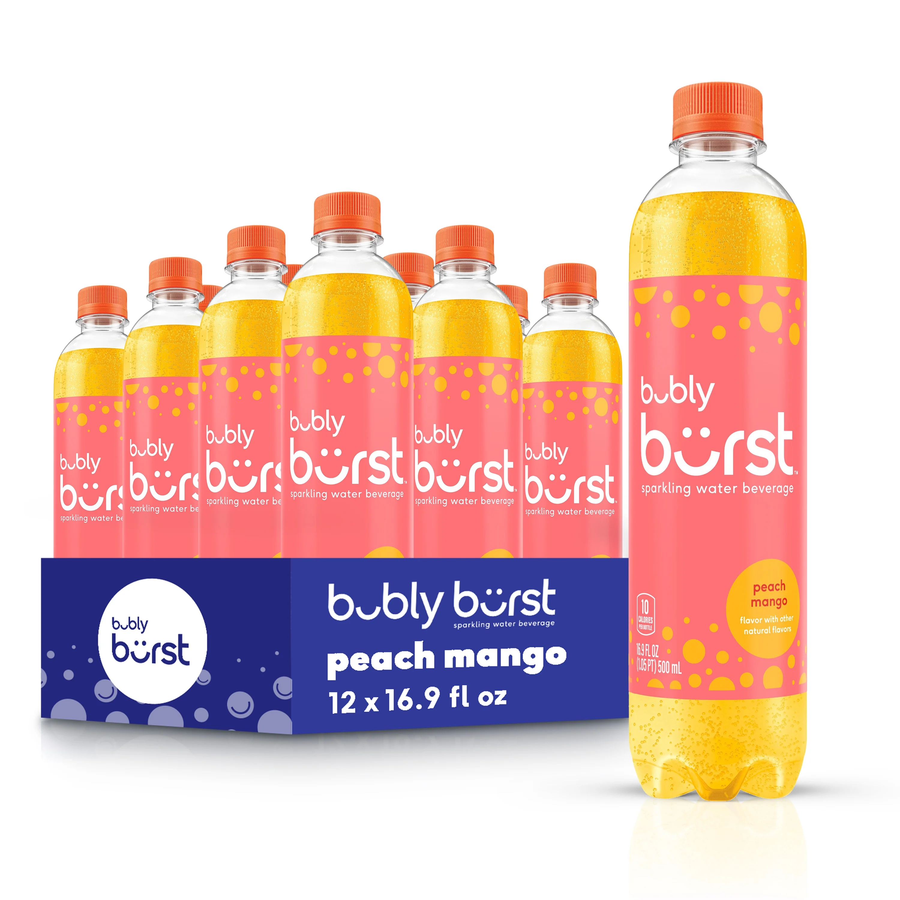 bubly burst Sparkling Water Beverage, Peach Mango, 16.9 fl oz Bottles (12 Pack) ​
