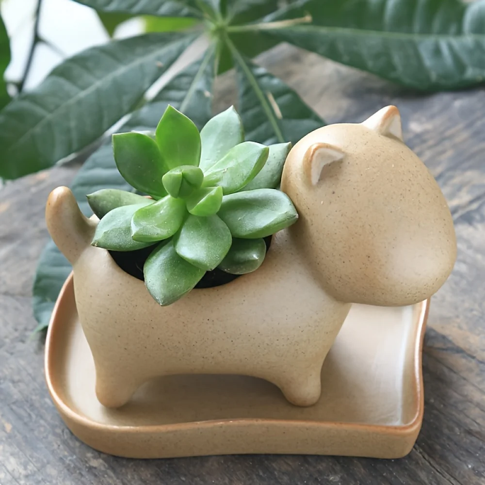 NSXXKJ Charming Cartoon Animal Ceramic Succulent Planter - Breathable, Indoor/Outdoor Mini Pot With Drainage Hole