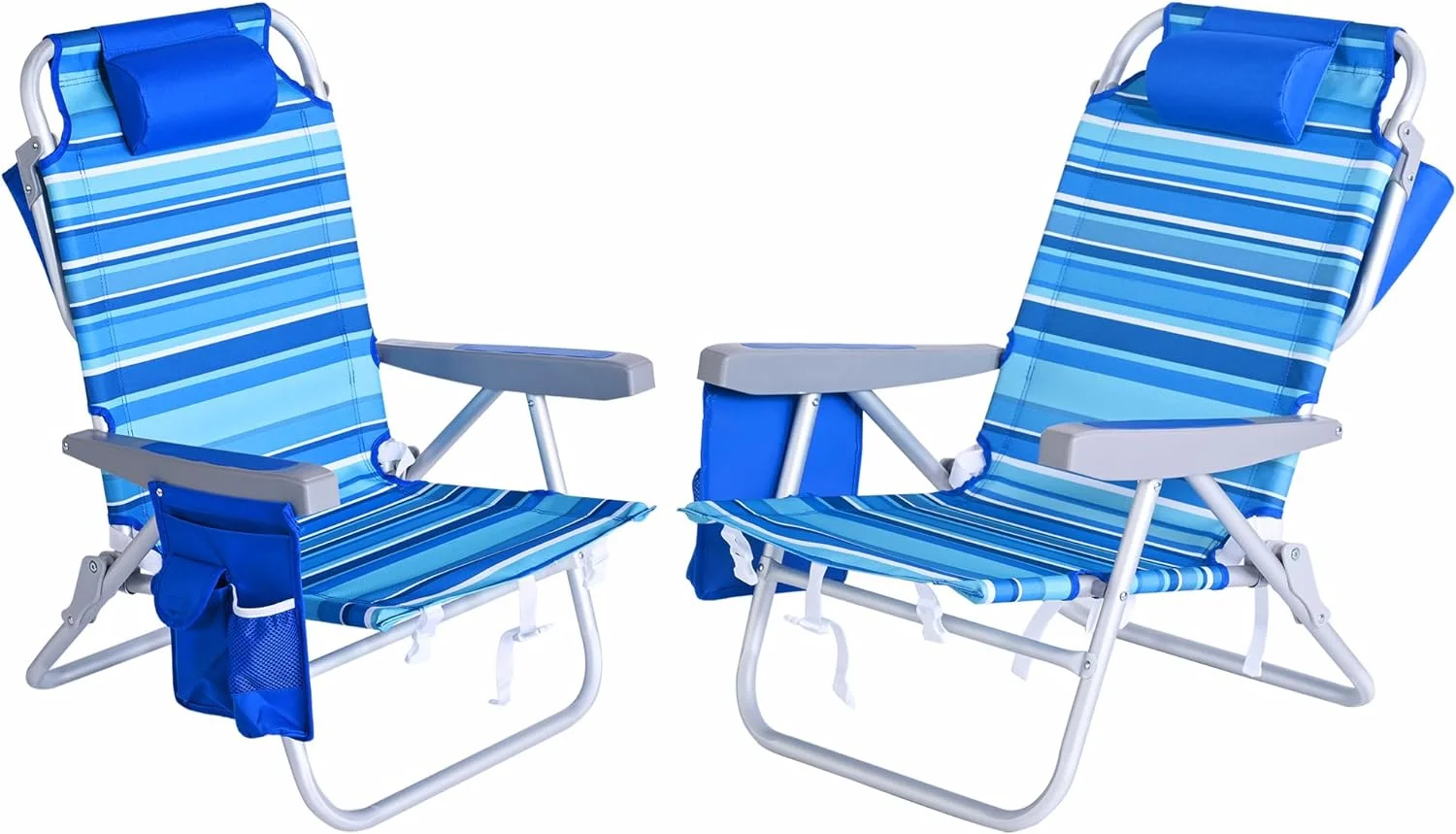 SUNNYFEEL Beach Chairs for Adults 2 Pack 5 Position Lay Flat, Portable Folding Backpack Beach Chair Heavy Duty with Cooler Bag, Cup Holder for Outdoor/Lawn/Picnic, Foldable Camping Chair