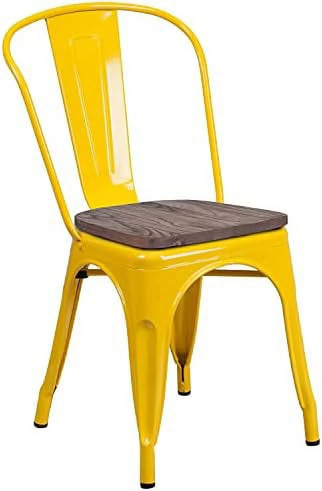 YPDCHB Yellow Metal Stackable Chair with Wood Seat