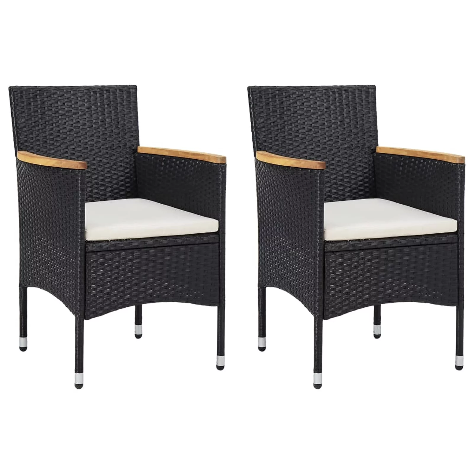 Carevas 3 Piece Patio Dining Set Black Poly Rattan and Acacia Wood
