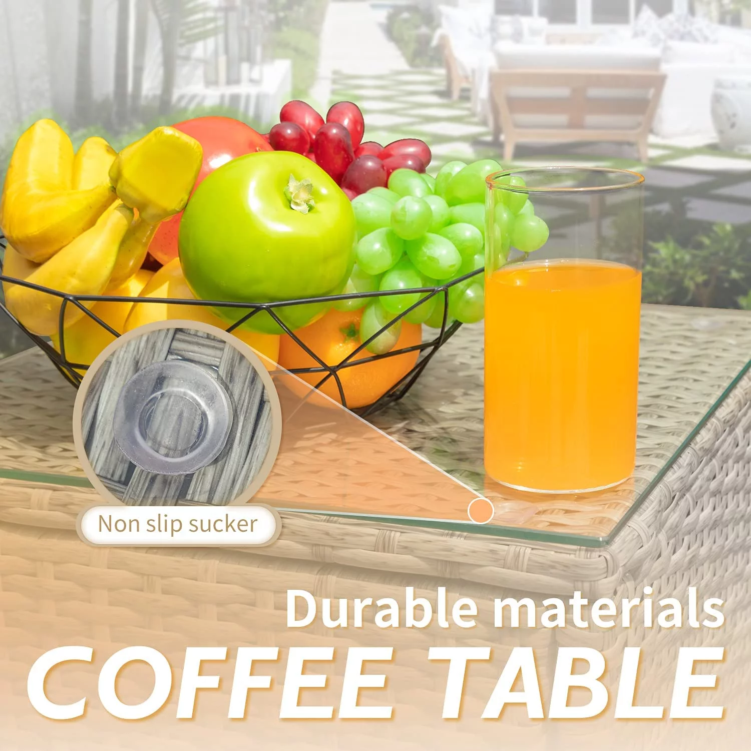 3 Pieces Patio  PE Rattan Wicker Chair Conversation Set  Brown and Beige