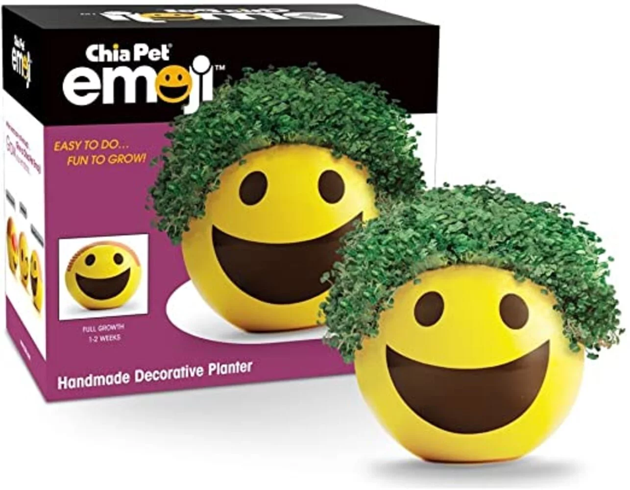 Chia Pet Smiley Emoji - Decorative Pot Easy to Do Fun to Grow Chia Seeds