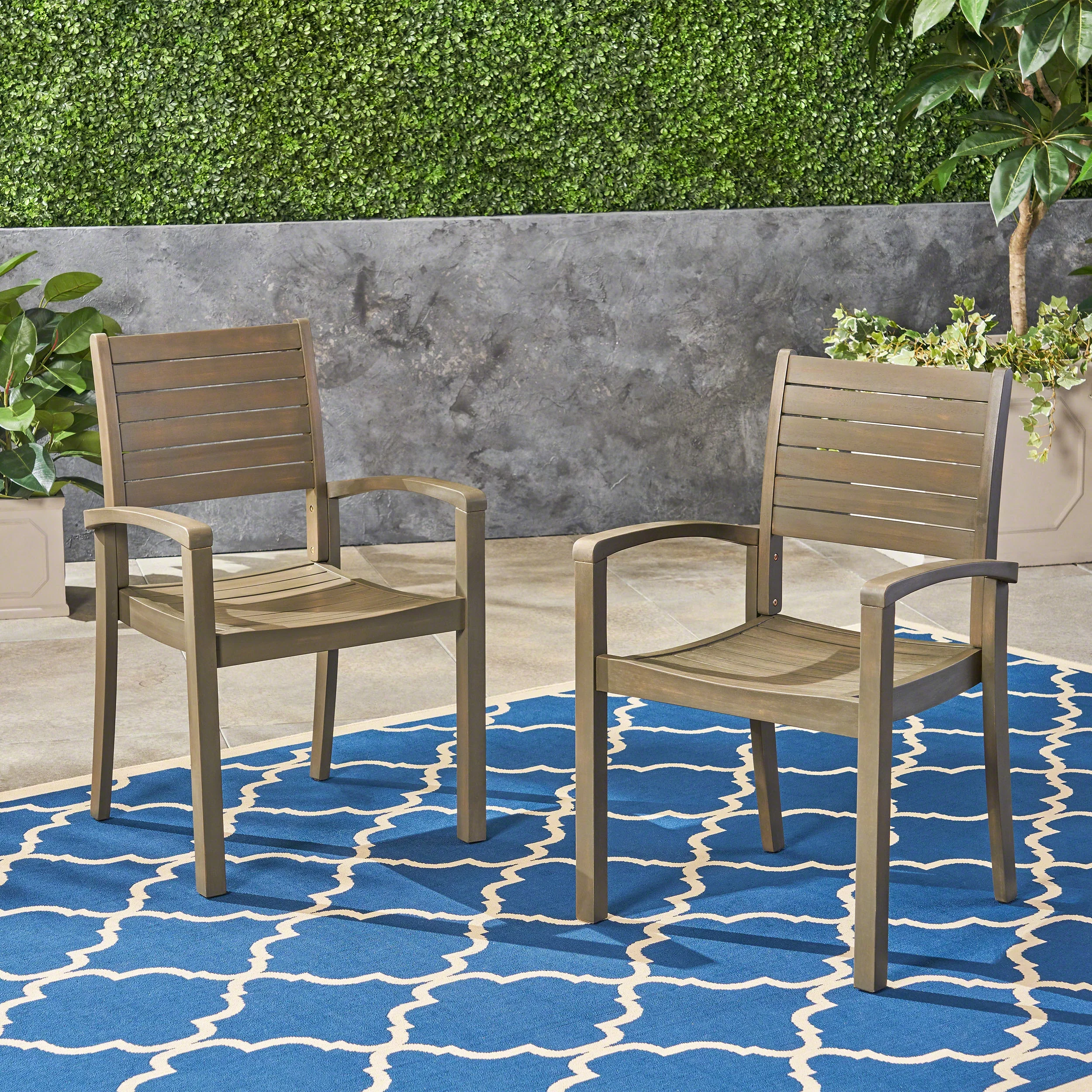 GDF Studio Lileas Outdoor Acacia Wood Dining Chairs, Set of 2, Gray