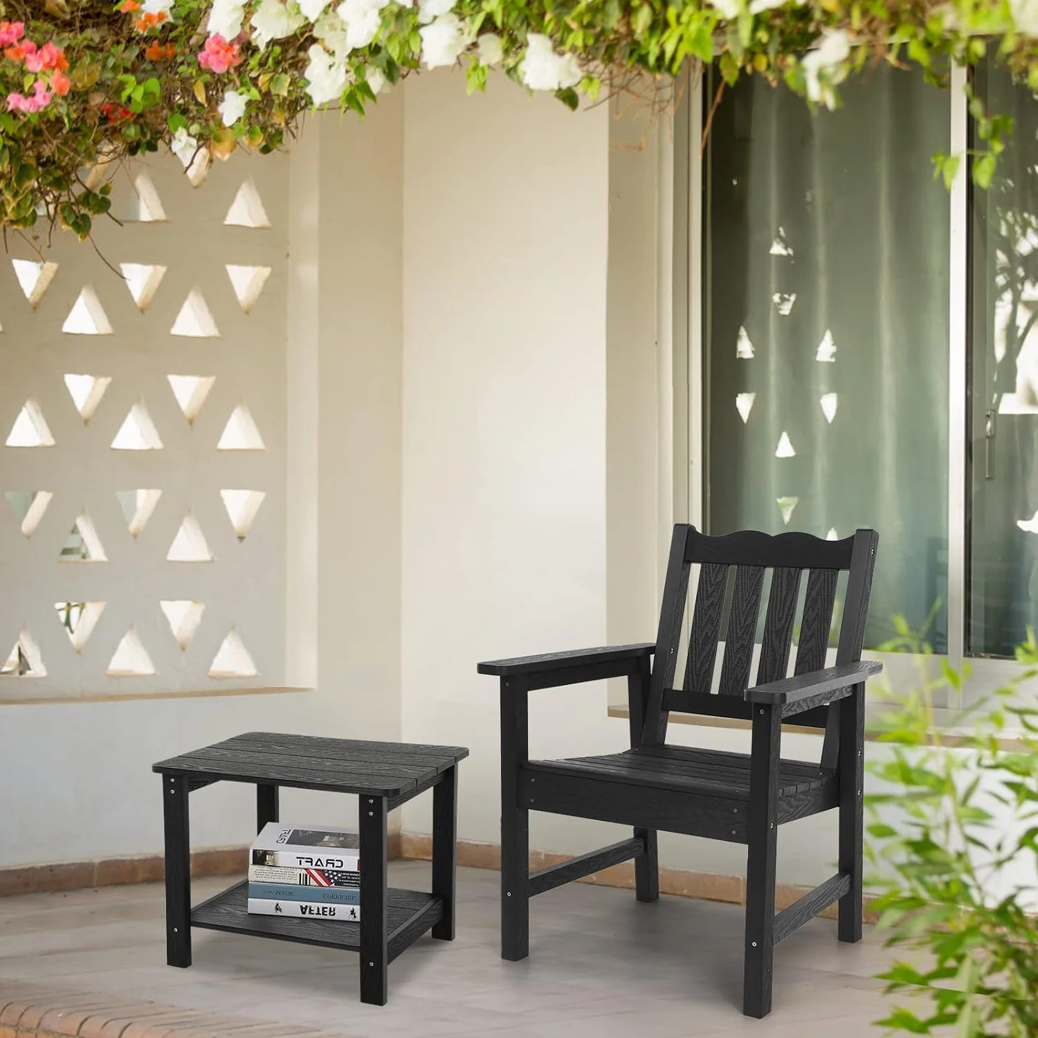 Dina All-Weather Patio & Garden Chair  Outdoor Dining Chair with Curved Backrest  400 lbs Support Porch Chair  Black