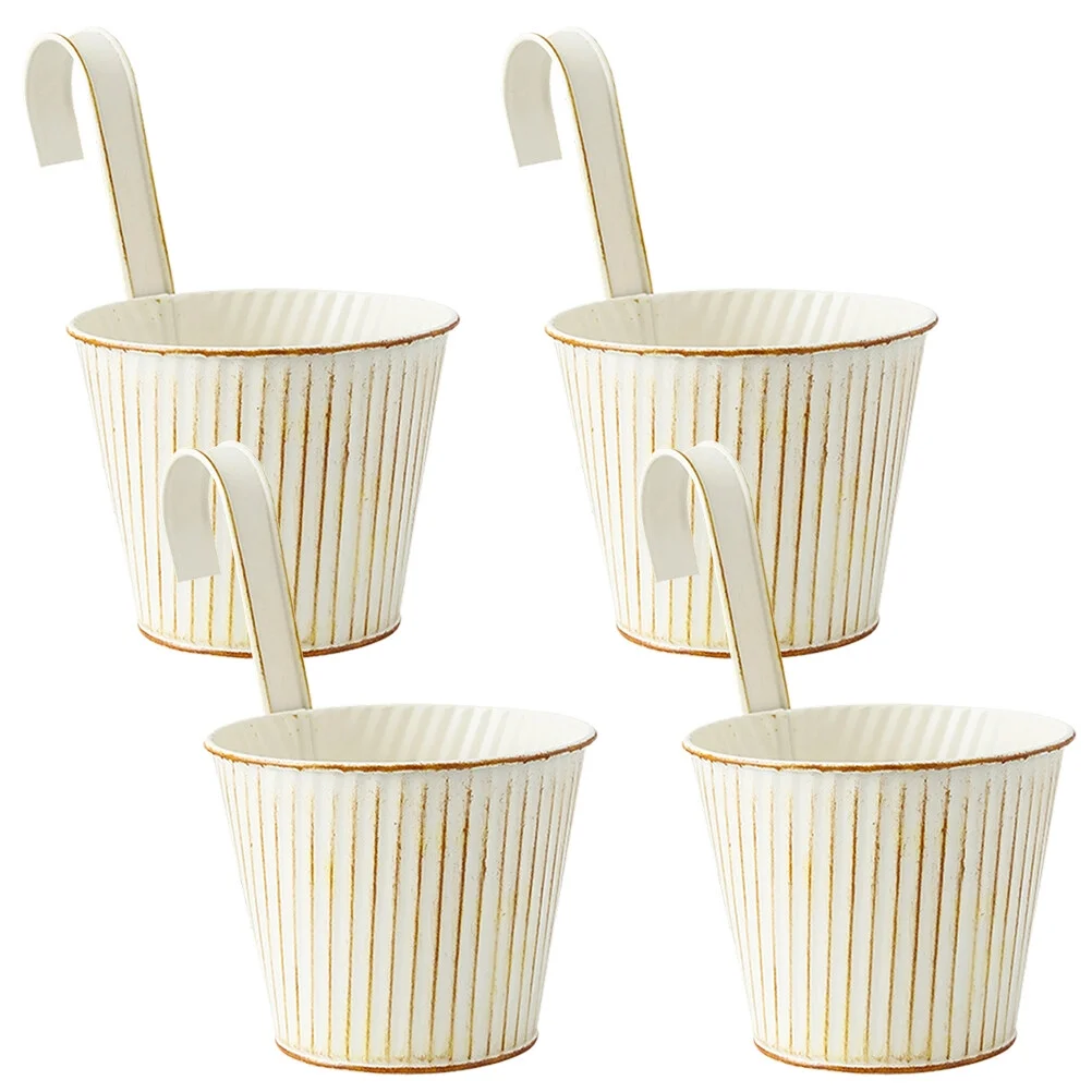 Jibingyi 4Pcs Flower Pot Metal Hanging Flower Pot Balcony Garden Planter Basket Fence Hanging Bucket