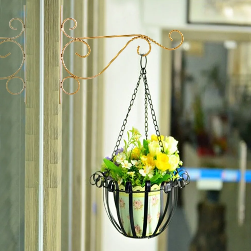 DEWIN Plants Bracket Outdoor Family garden decoration Planter Hooks Hanger Iron Wall Mount Flower Basket for Hanging Indoor Outdoor Planter Flower Pot