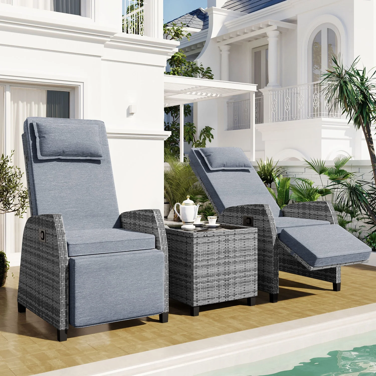 U_Style Outdoor Rattan Two-person Combination With Coffee Table  Adjustable  Suitable For Courtyard  Swimming Pool  Balcony