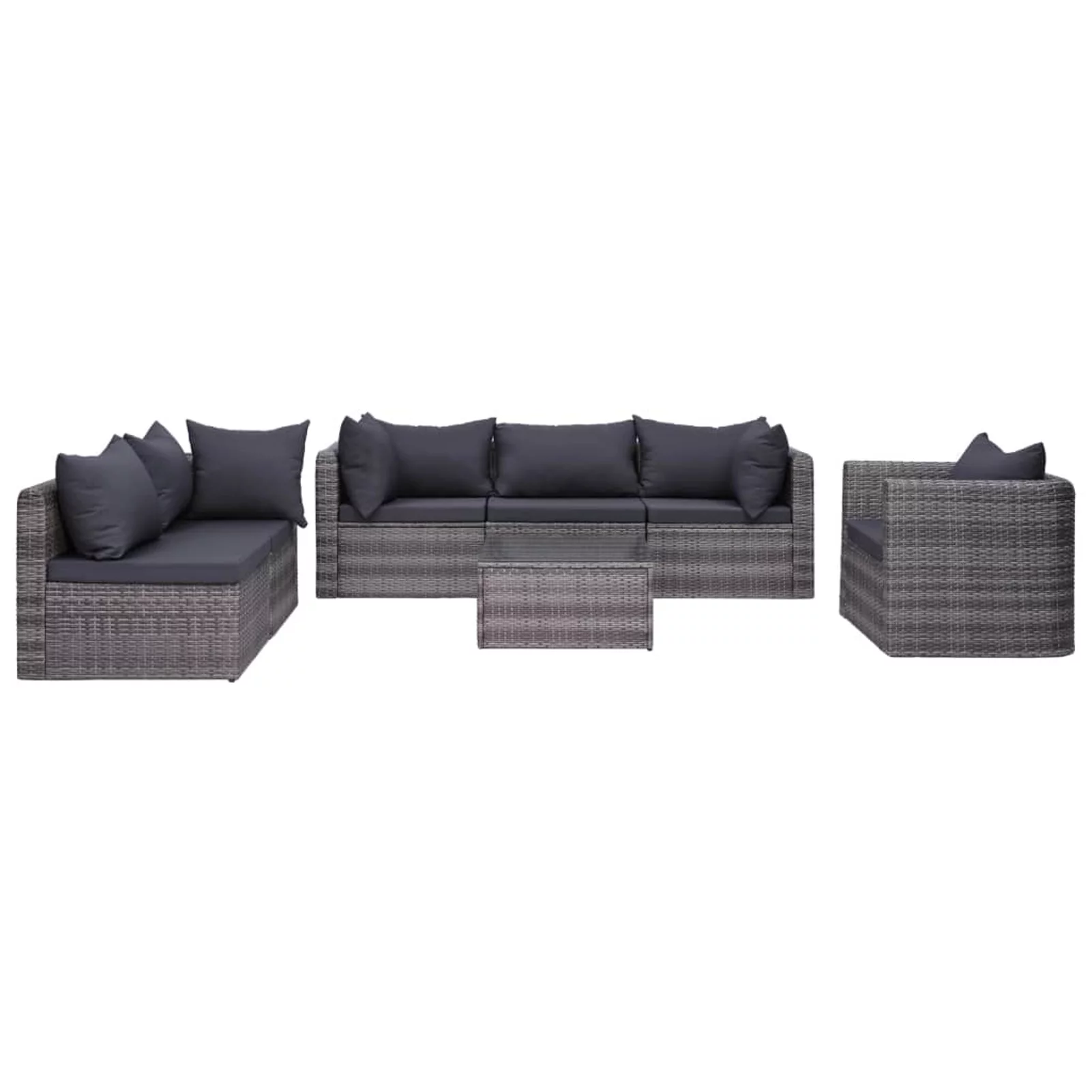 walmeck 7 Piece Patio Sofa Set with Cushions & Pillows Poly Rattan Gray