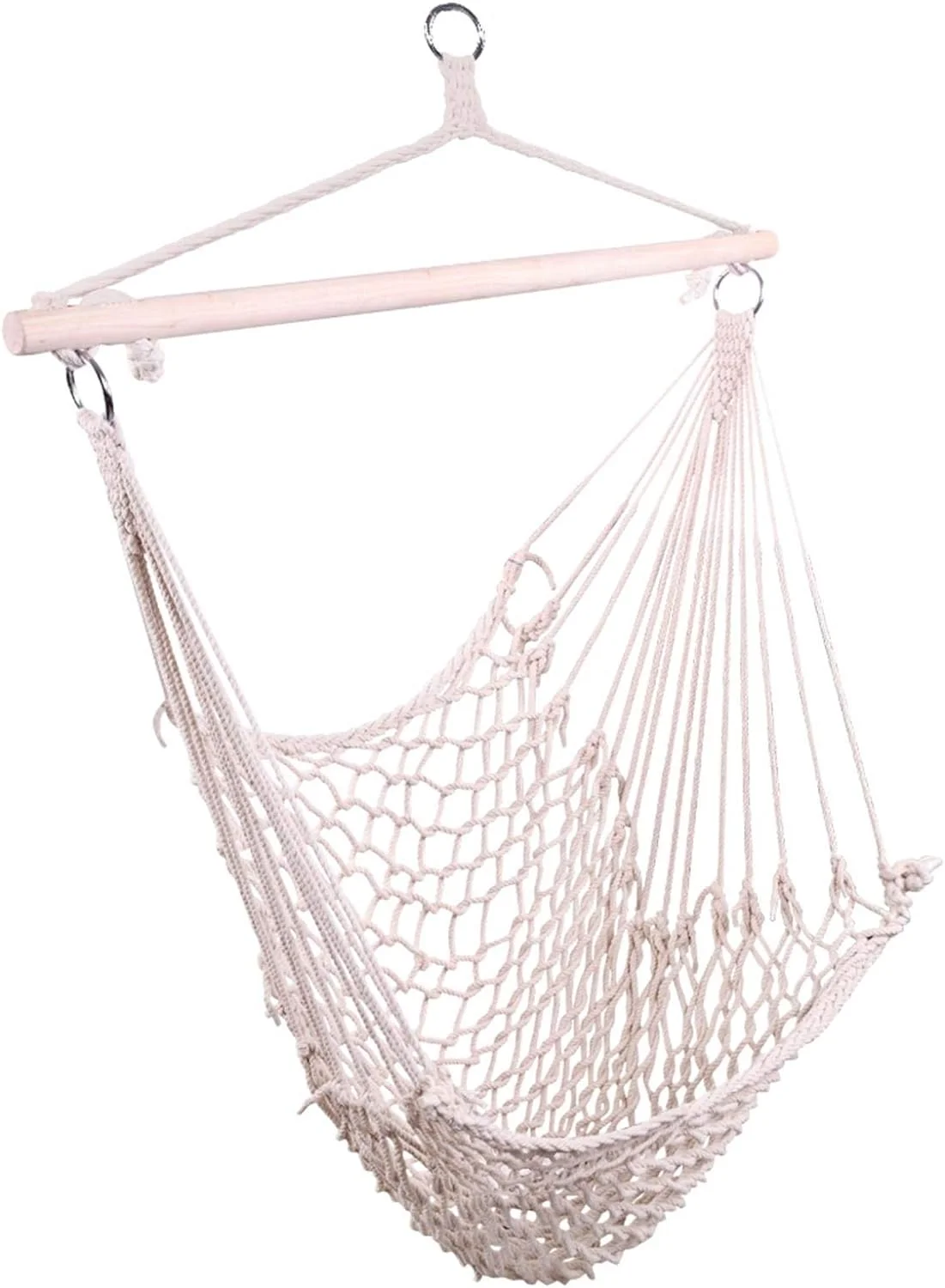 Hanging Rope Air/Sky Chair Swing Beige Hammock Chair Hanging Macrame Swing, Handmade Knitted Mesh Rope Swing Chair for Indoor, Outdoor, Bedroom, Patio, Yard, Deck, Garden, Beige
