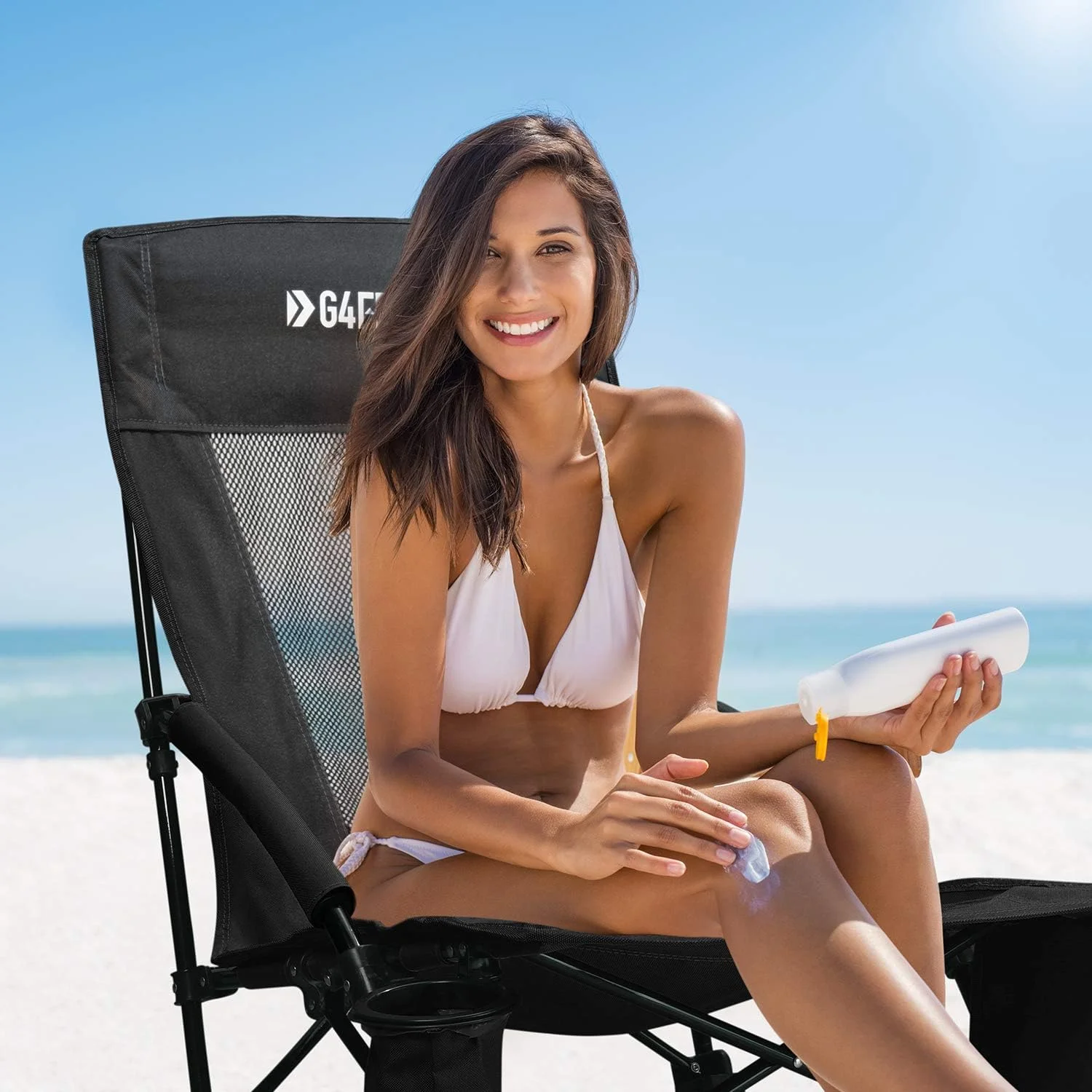 G4Free Low Sling Beach Chair, Folding Portable Beach Chair, Backpack Camping Chair for Adults with Mesh Back and Low Seat, Heavy Duty Reclining for Sand Camping