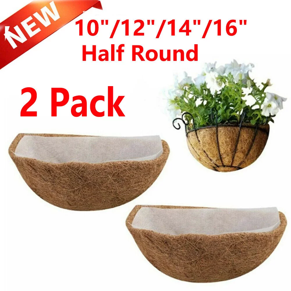 EROCK 2Pcs Thick Half Round Coconut Fiber Plant Basket Coco Liners + Non-woven Lining-16 INCH