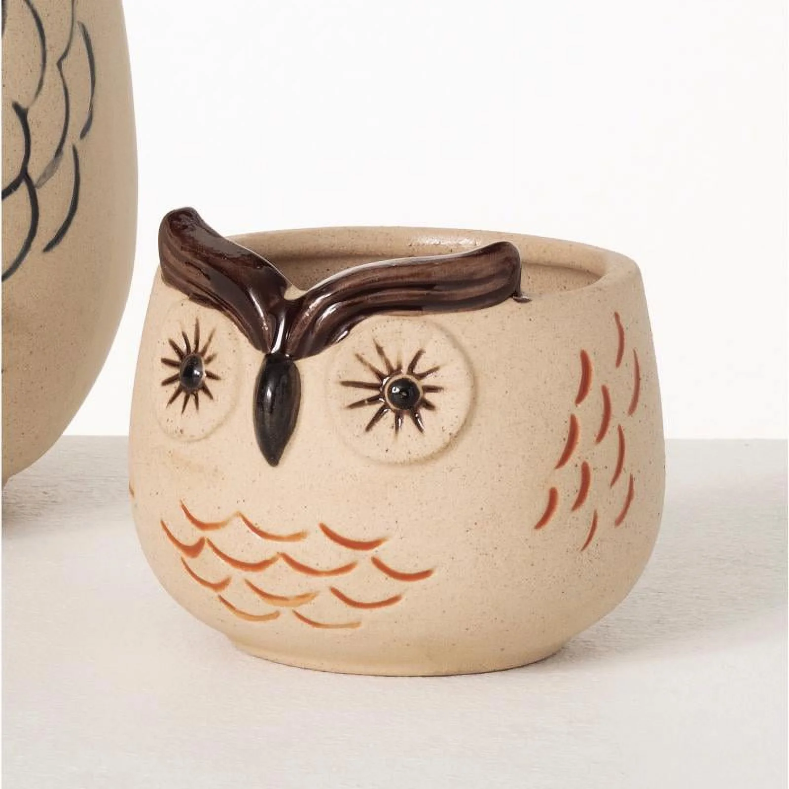 2 Pc, Sullivans Brown Ceramic 3 In. H Owl Planter