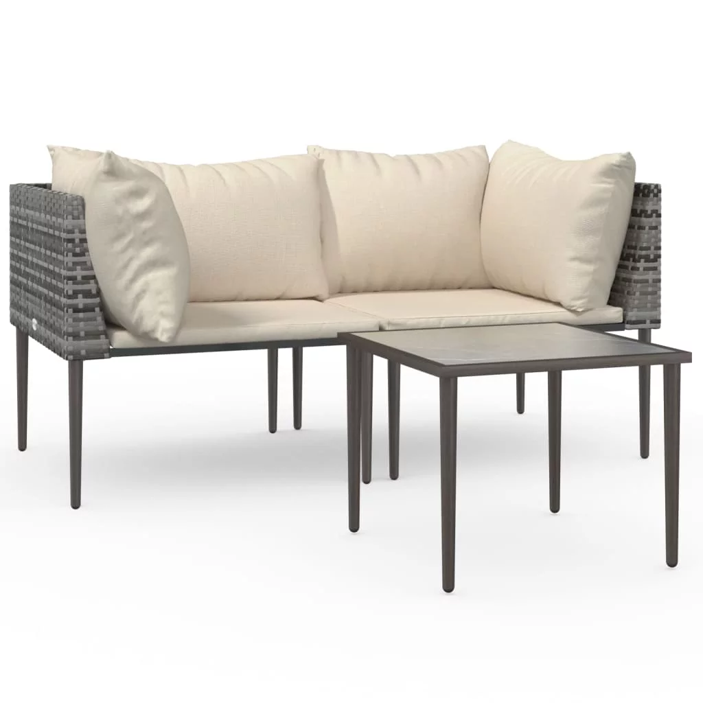 Anself 3 Piece Patio Set with Cushions Gray Poly Rattan