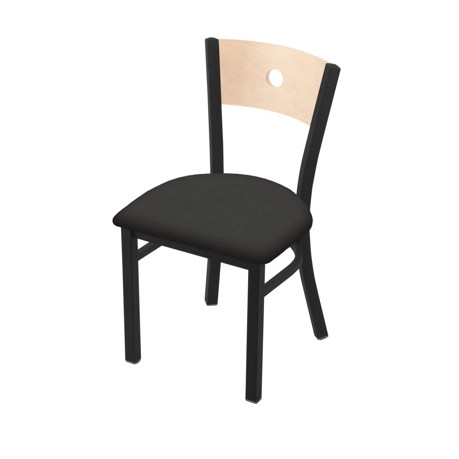 Holland Bar Stool  18 in. 630 Voltaire Chair with Black Wrinkle Finish, Natural Back & Canter Iron Seat
