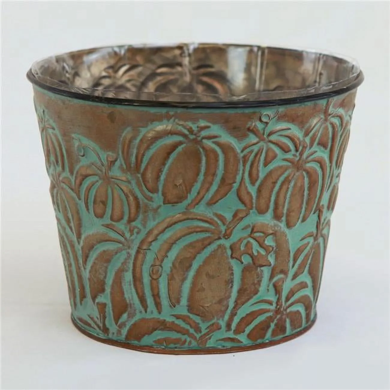 AI-GA3510-982-Q01 Bronze Color Bucket with Pumpkins & Verdigris Accents Planter