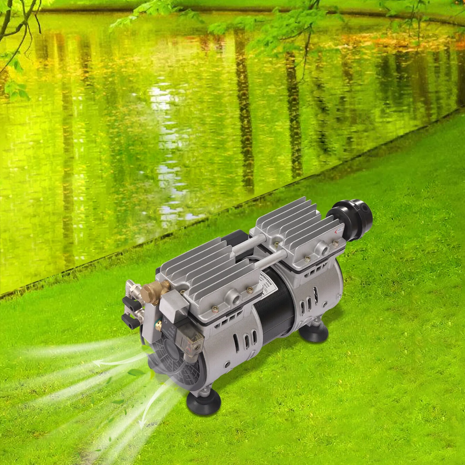 3/4HP Aluminum Air Compress Lake Fish Pond Aerator Pump Aeration Compressor  110V Silver