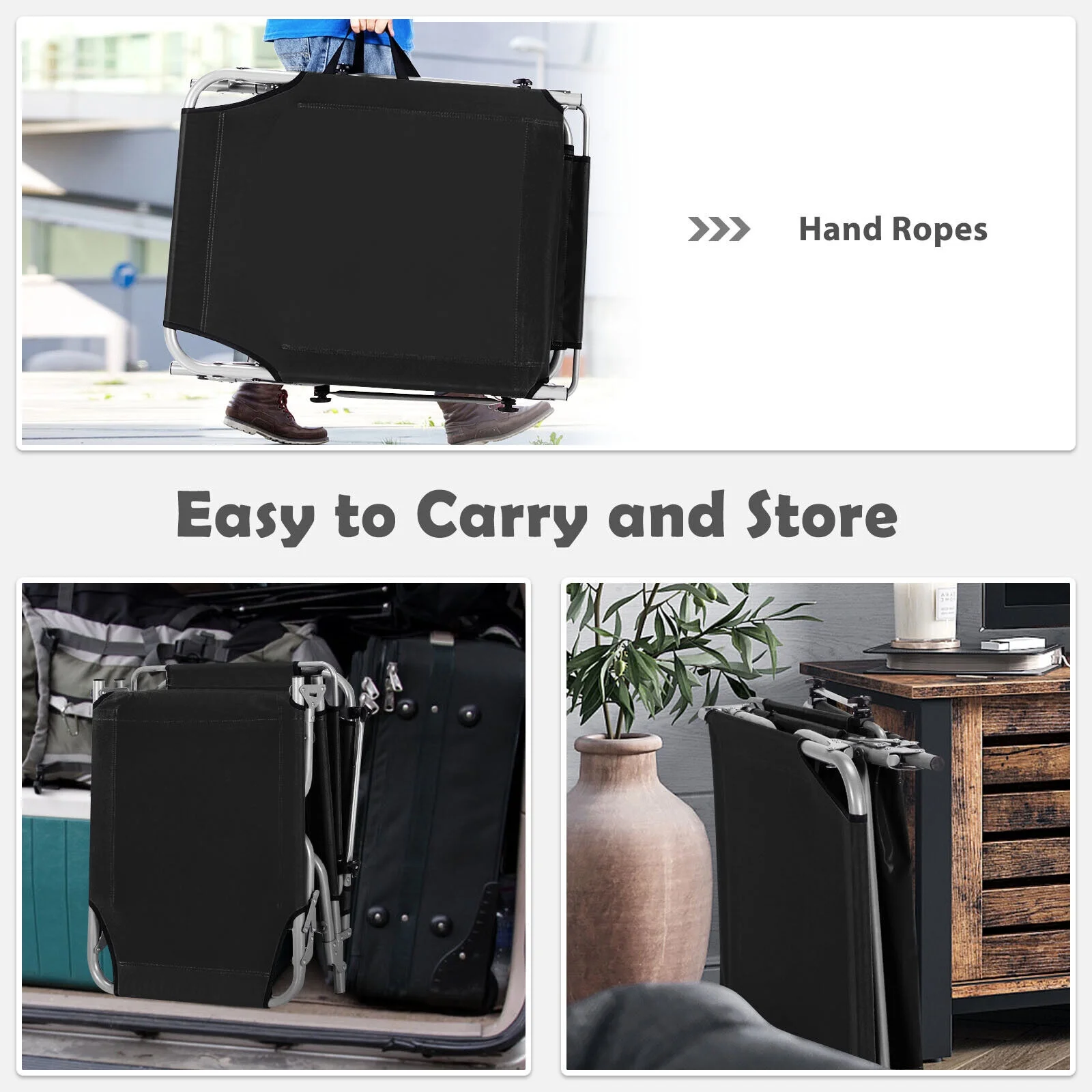 Foldable Sun Shading Lounge Chair Adjustable Beach Sunbathing Recliner W/Pocket