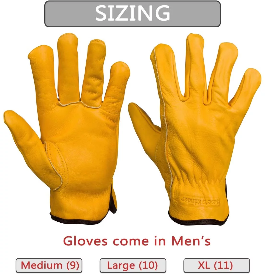 Work Gloves for Men and Women, Top Grain Leather (3 pairs, Med)