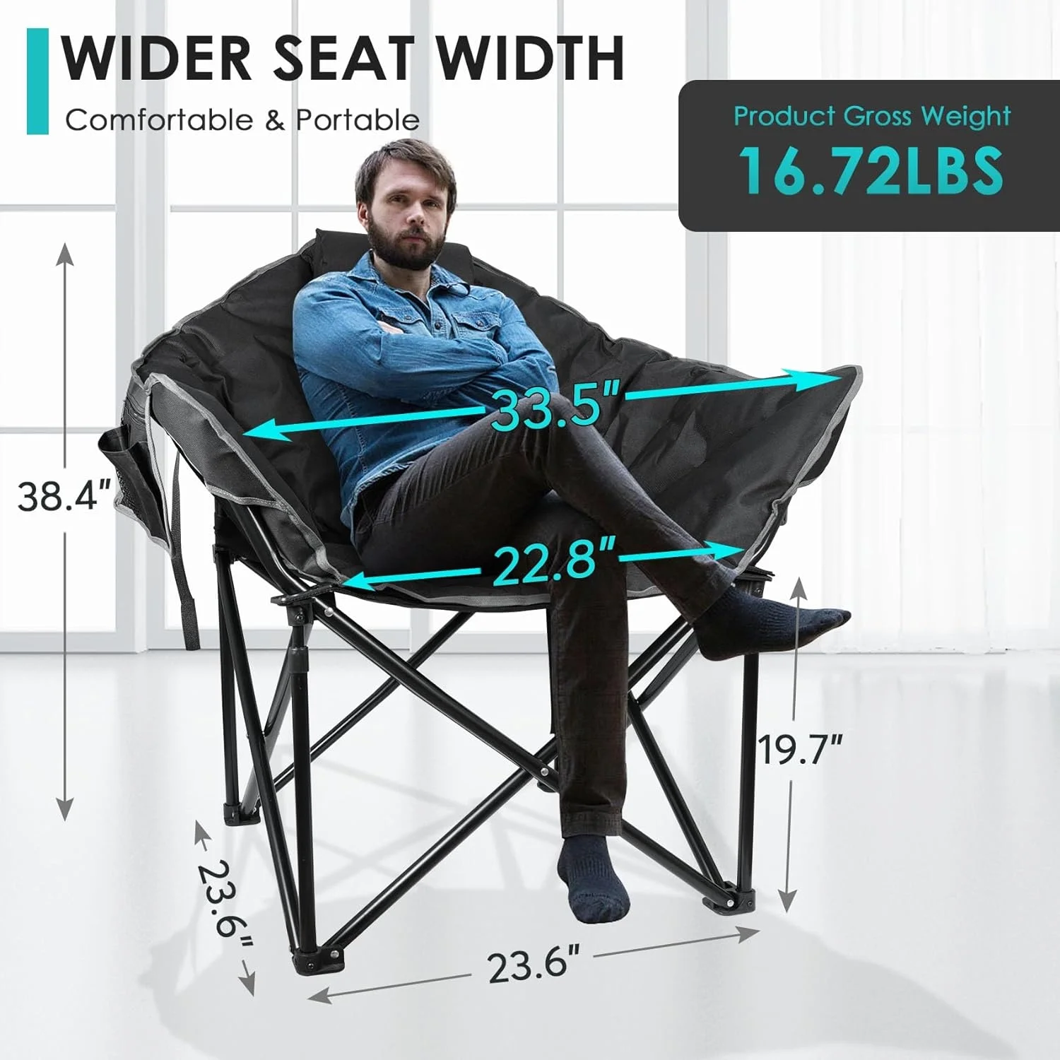 Oversized Camping Chairs for Adults  Folding Chair with Fully Padded Seat & Back  Portable Camping Lounge Chair with 2 Big Side Pockets  Pillow and Carry Bag for Outside  Travel  Camp