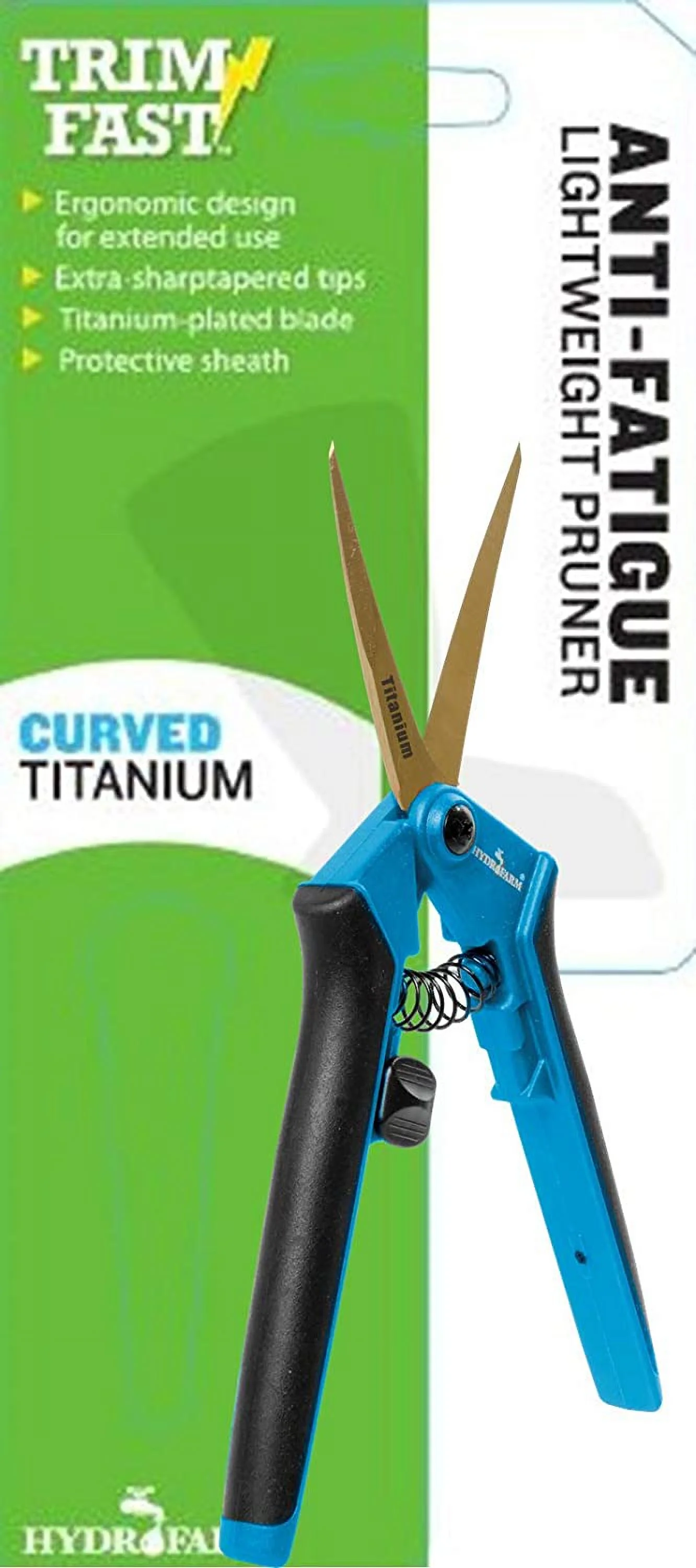 Hydrofarm HGPL400CT Precision Curved Lightweight Titanium Pruner, Blue