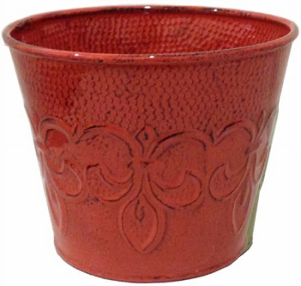 Robert Allen MPT01889 Fleur De Lis 6 in. Cayenne Red Metal Planter