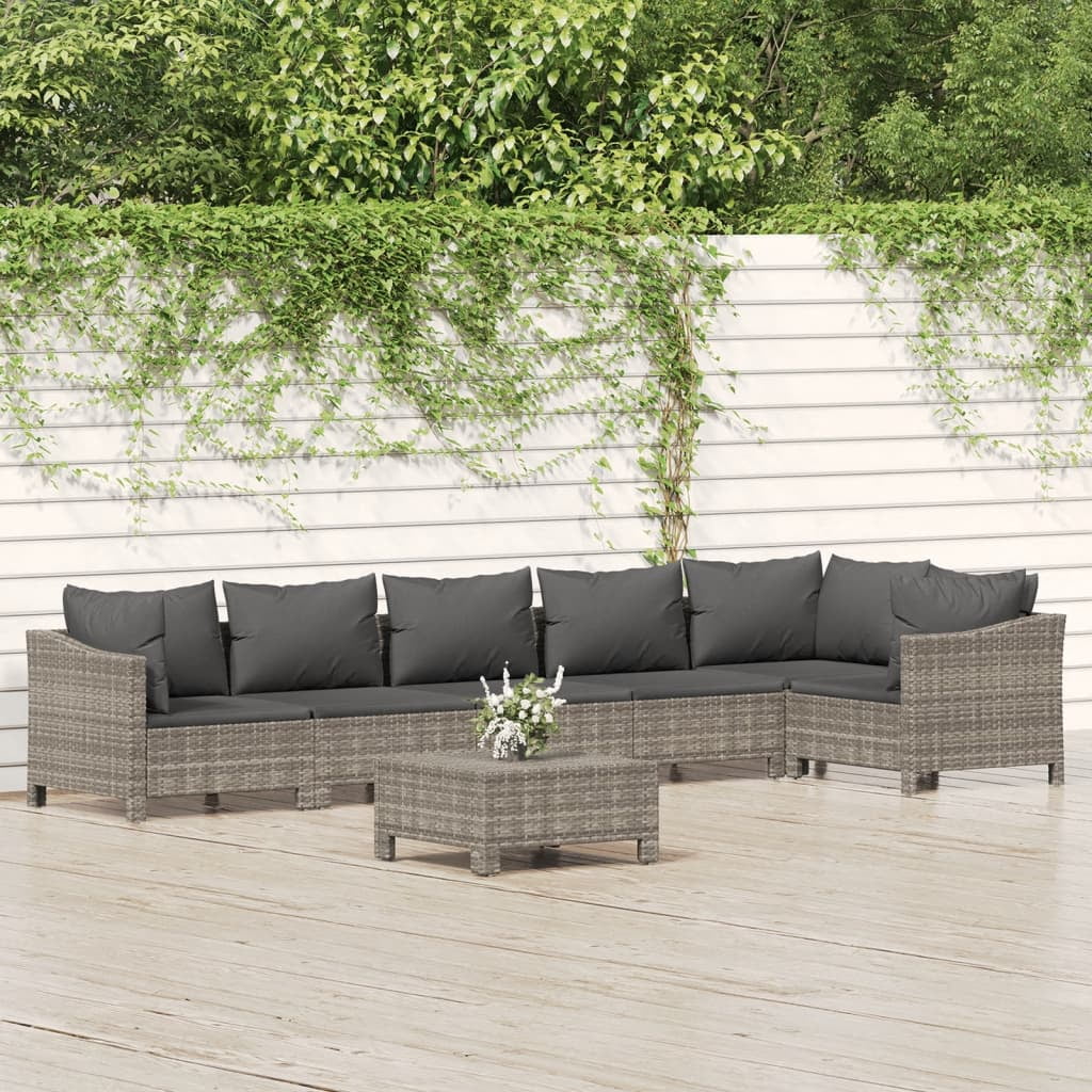 Irfora 7 Piece Patio Set with Cushions Gray Poly Rattan