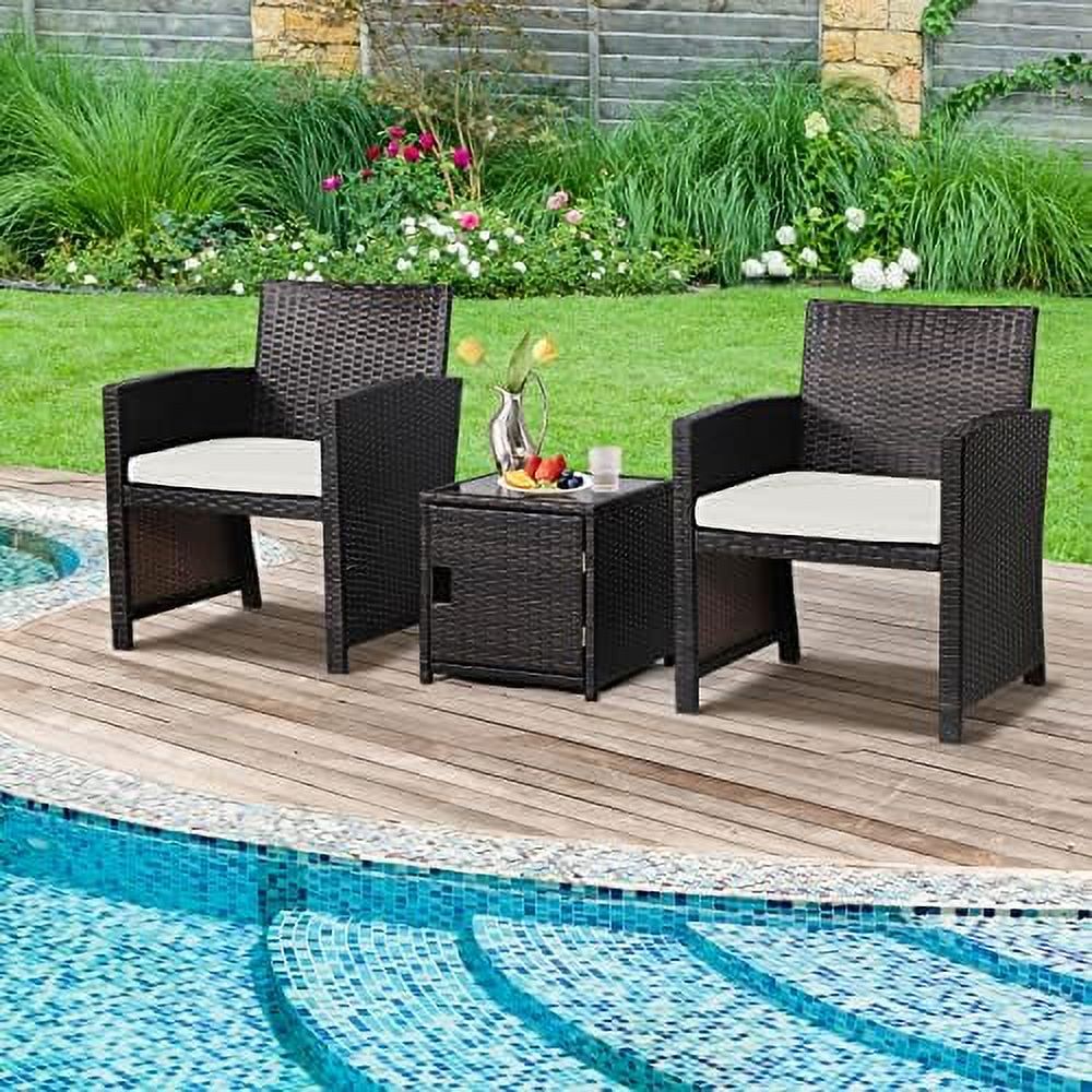 SJUIONG 3 Pieces Outdoor Wicker Conversation Set with Waterproof Cover  2 Patio PE Rattan Cushioned Chairs with Side  Table  Suitable for Front Porch  Balcony  Garden  Poolside and Yard (