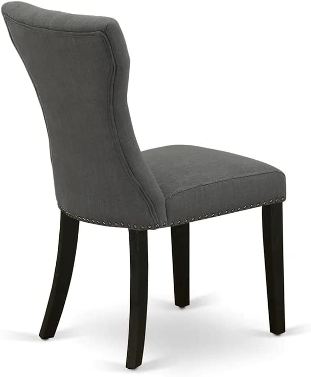 HYUN HBGA3-ABK-50 Hartland 3 Piece Set Contains a Round Dining Room Table with Pedestal and 2 Dark Gotham Linen Fabric Upholstered Parson Chairs, 42x42 Inch