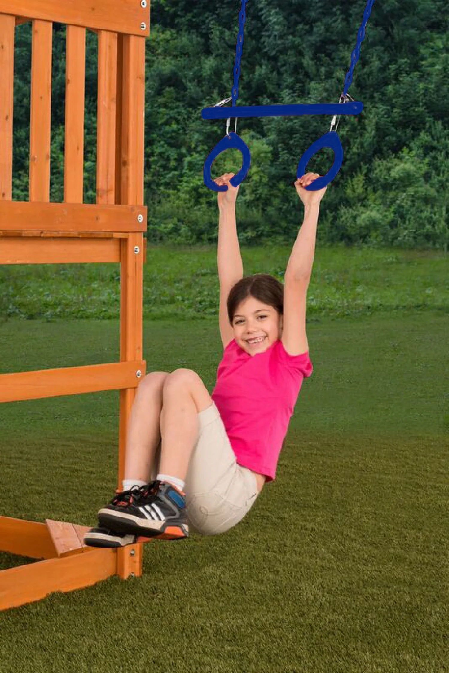 Creative Cedar Designs Trapeze Bar with Circular Rings, Blue