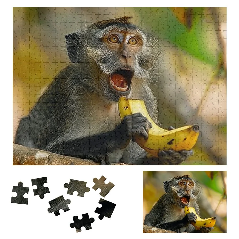 ONETECH Monkey Banana Wooden Jigsaw Puzzle Leisure Game Toy Gift for Family Friends 500 PCS