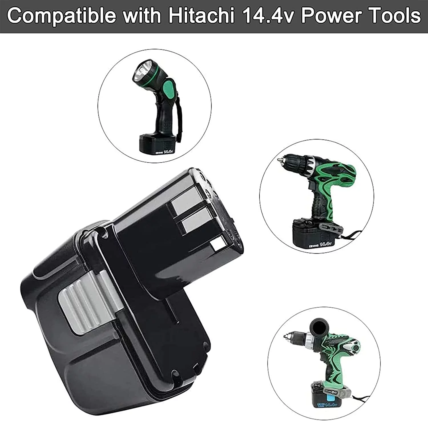 2Pack 14.4v 4.0Ah Replacement Ni-Mh Hitachi Battery Compatible with 1EB1414 EB1414S EB1424 EB14B EB14S 324367