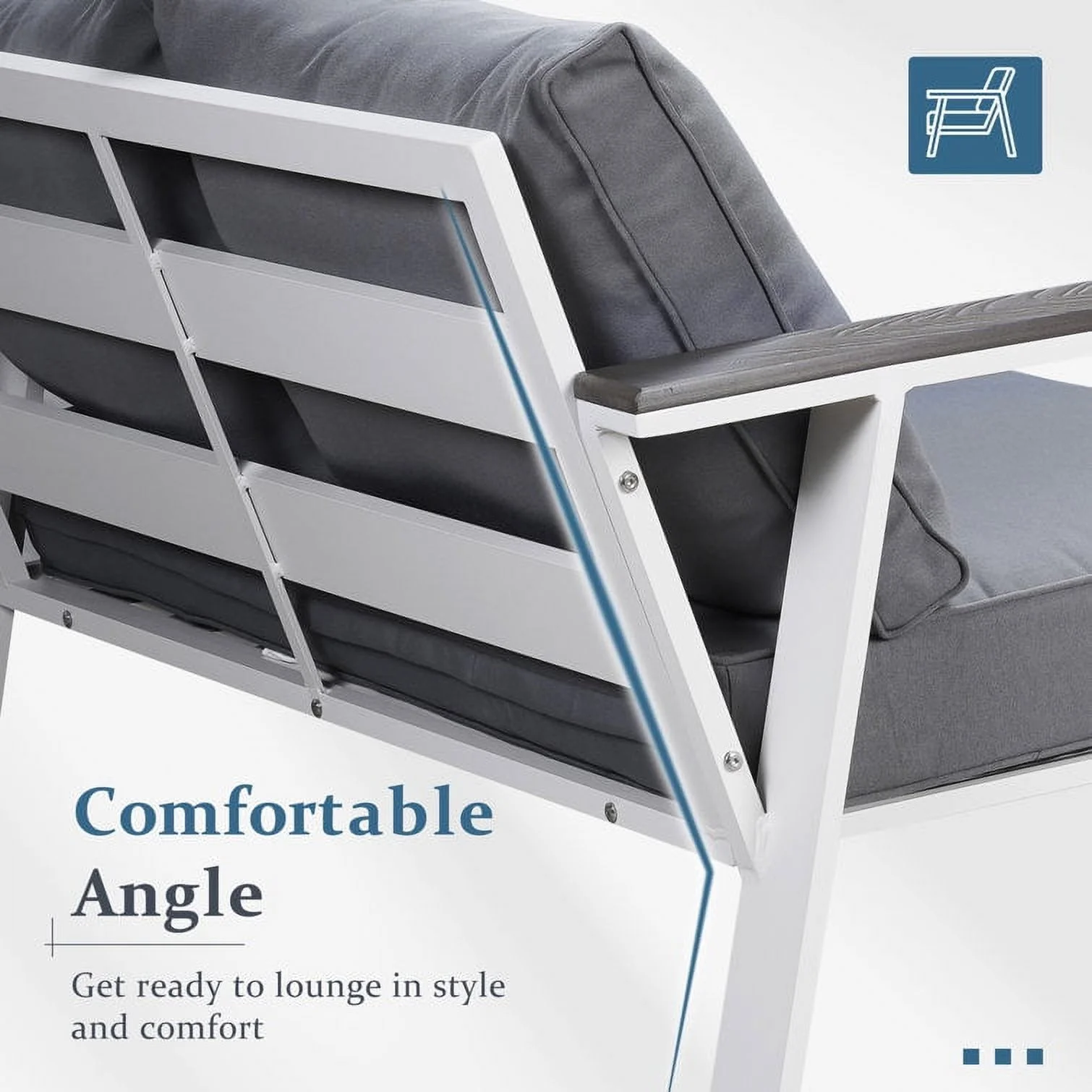 CozyHom 5pcs Aluminum Sofa Furniture Sets, Modern Metal Sectional Conversation Sofa Chairs Sets Patio Sofa Seating Group With Cushions, White