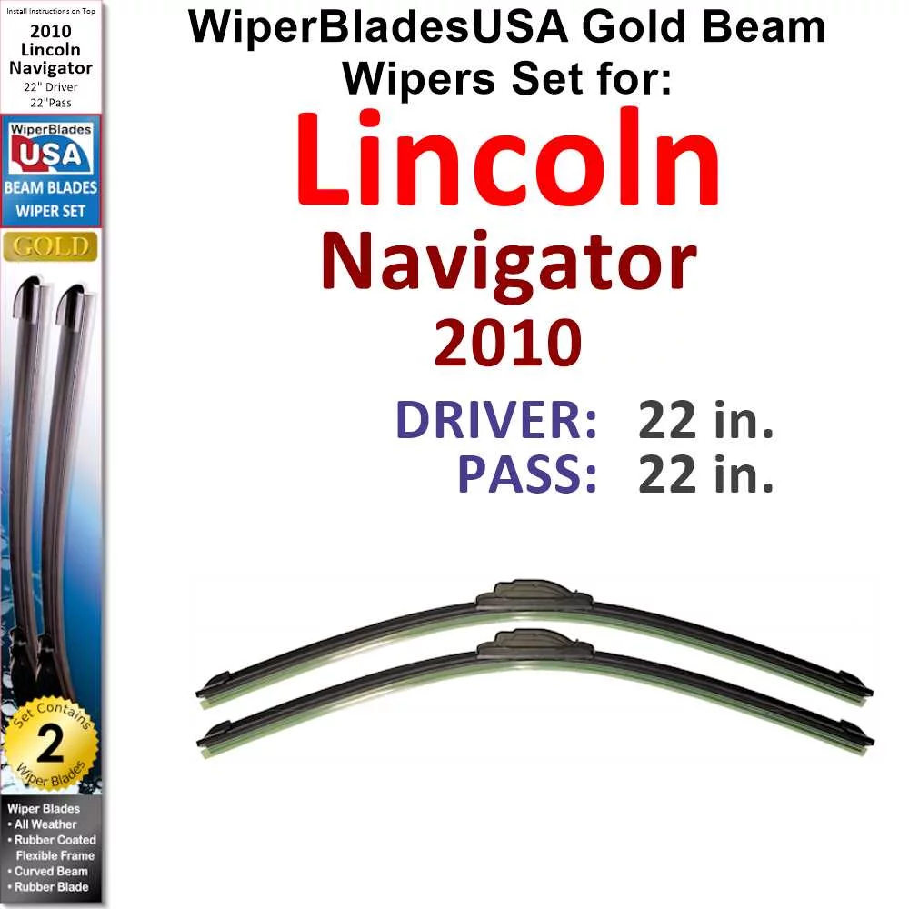 2010 Lincoln Navigator Beam Wiper Blades Wipers WBUSA (Set of 2)
