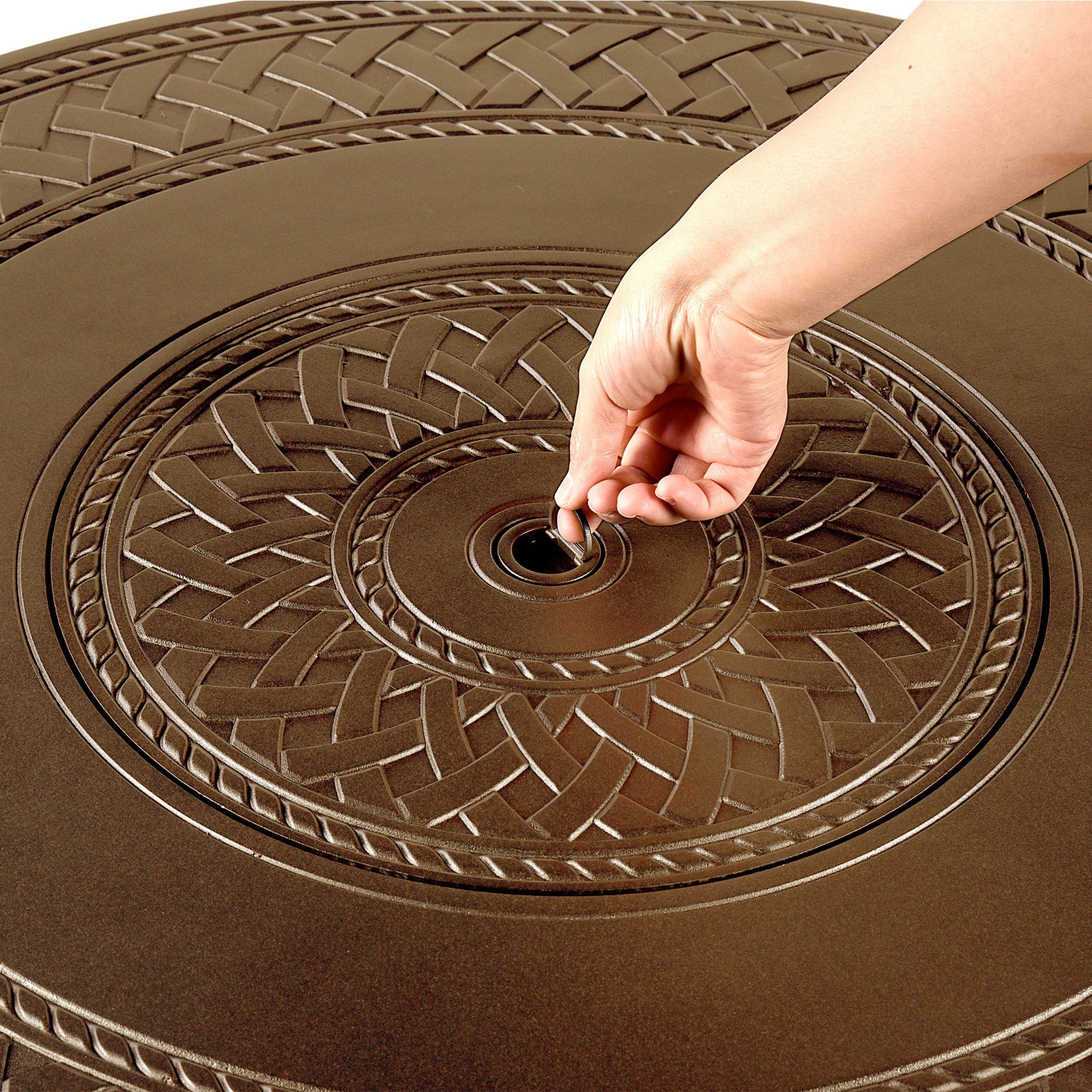 Oakland Living Round 34 in. x 34 in. Aluminum Propane Fire Pit Table with Glass Beads, Two Covers, Lid, 37,000 BTUs - N/A Antique Copper Copper