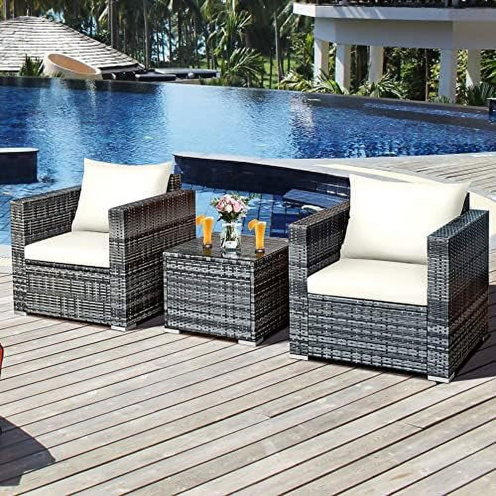 JYHOME 3 Pieces Patio  Set  Outdoor Rattan Sofa Couch Set with Cushions  Tempered Glass Coffee Table  Wicker Patio Conversation Set for Lawn Backyard Poolside Balcony  Red