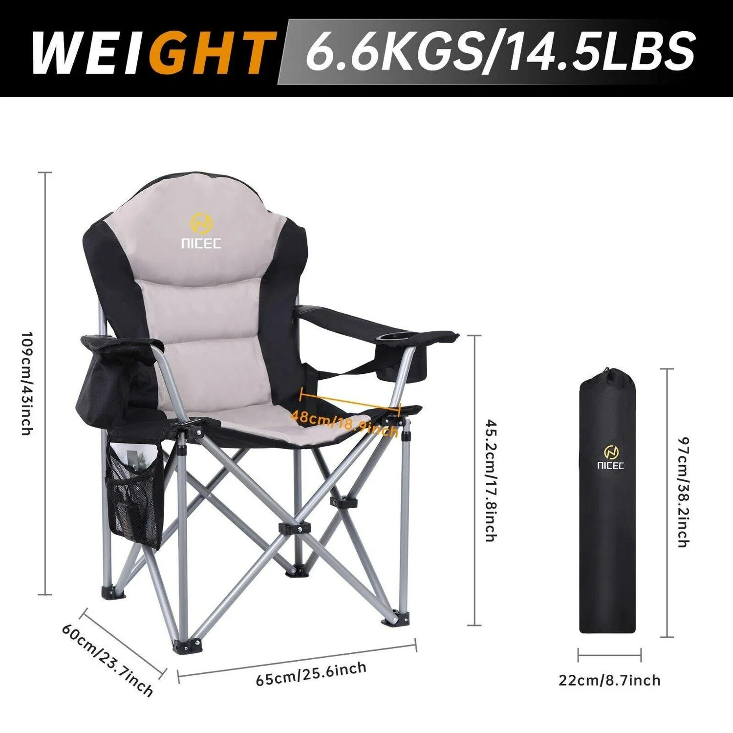 Heated Camping Chair, Heated Chair, Beach Chair, Folding Chair, Extra Wide and Thick Padding, Heavy Duty with Cooler