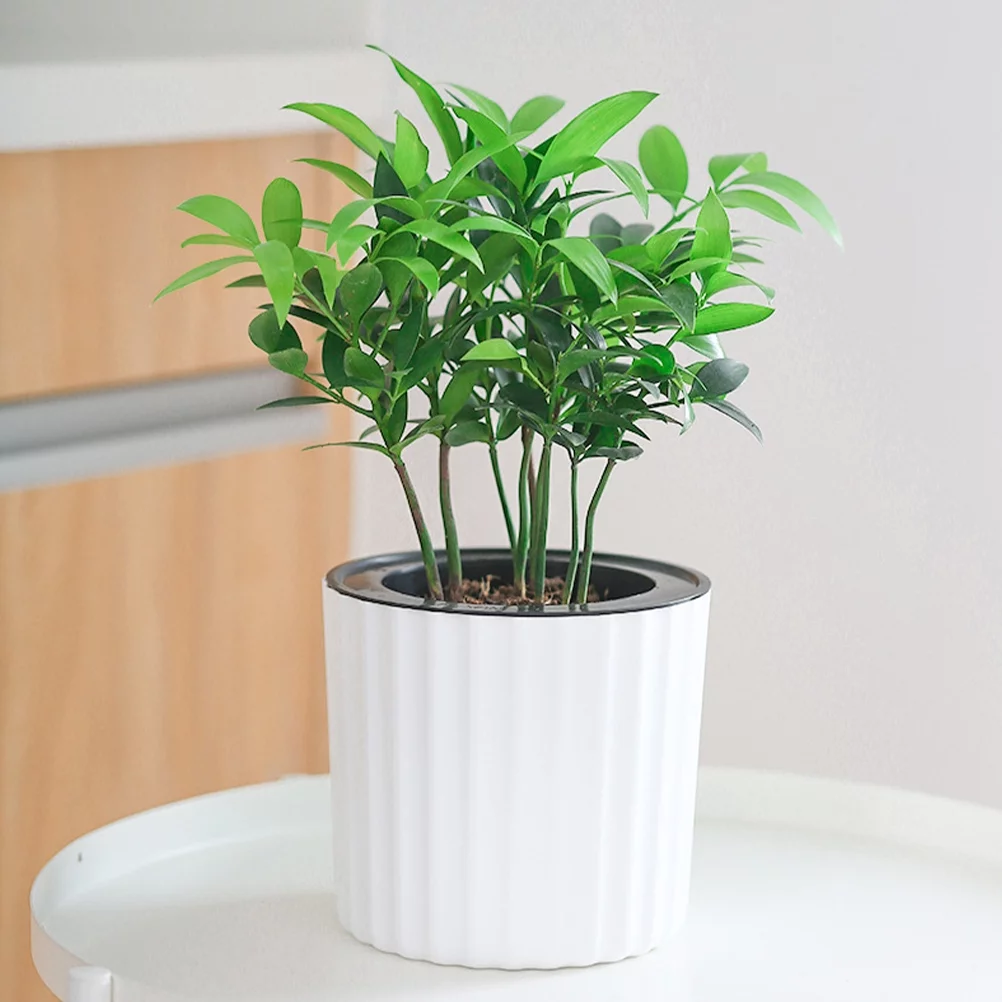 Flowerpot Planter Self Watering Decorative Pots Plastic House Plants African Violet Office Container 2 Pcs White