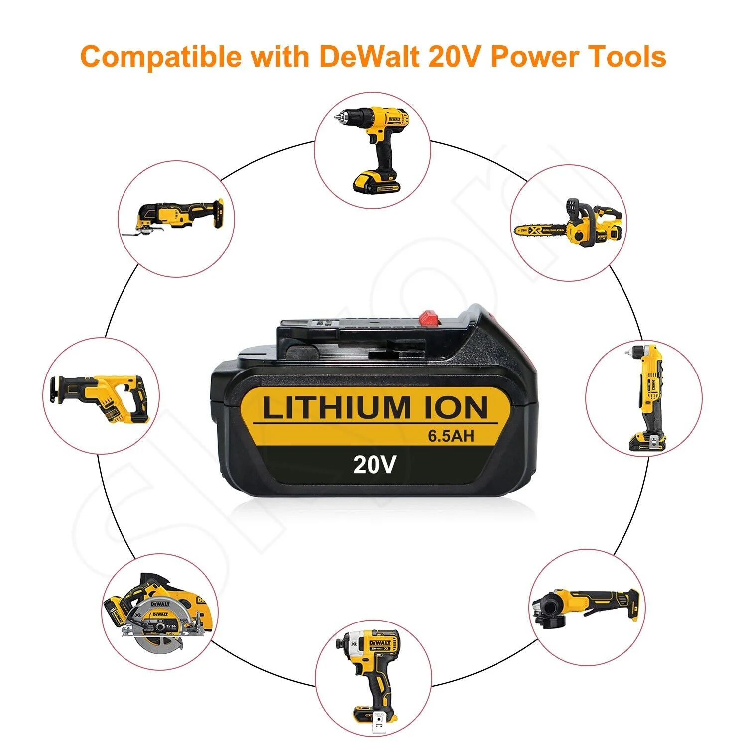 2X For DeWalt 20V 20Volt Max XR 6.5AH Lithium Ion Battery DCB204-2 DCB206 DCB205